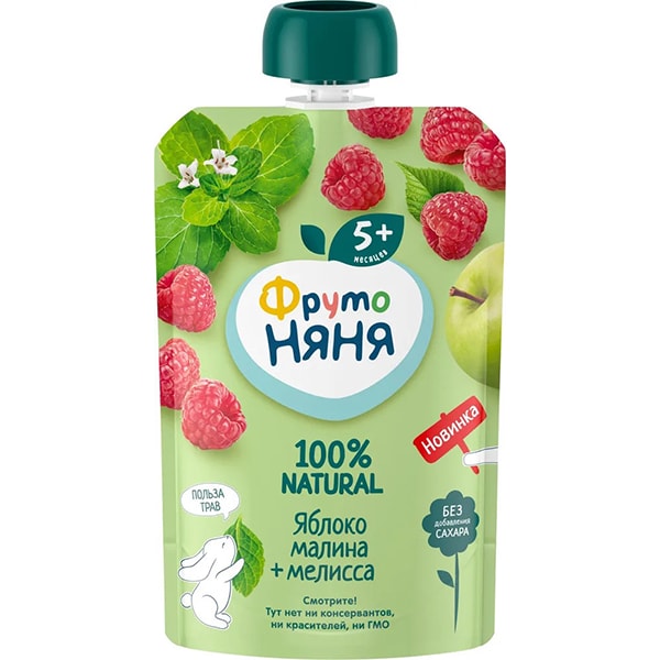 Детское пюре ФрутоНяня Пюре 90г 1 Gualapack - яблоко, малина, мелисса 90 г.
